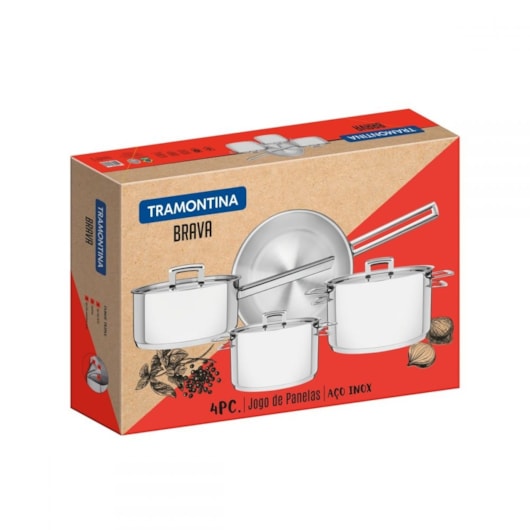 Jogo De Panelas Em Inox Brava Com 4 Peças 65400/020 Tramontina - Imagem principal - 29798f17-a656-4fd9-a5c0-1210f996c75b