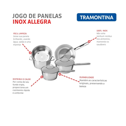 Jogo De Panelas Em Inox Com 5 Peças Allegra Tramontina - Imagem principal - 0c01417a-cb23-47ff-992d-baca94eab2c5