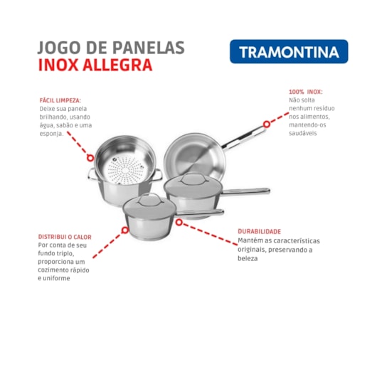 Jogo De Panelas Em Inox Com 5 Peças Allegra Tramontina - Imagem principal - 305fb295-26c2-4292-b14a-852461b4f5ea