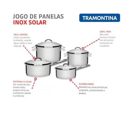 Jogo De Panelas Em Inox Solar Com 4 Peças Tramontina