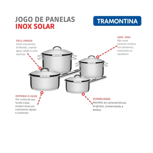 Jogo De Panelas Em Inox Solar Com 4 Peças Tramontina - Imagem principal - fa7a4bb1-1cbe-4fd1-9997-94cc2aa642fd