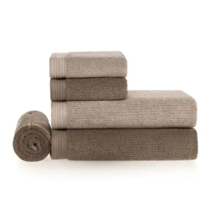 Jogo De Toalha De Banho Com 5 Peças Imperial Cinza Lunar Com Marrom Karsten 86x150cm