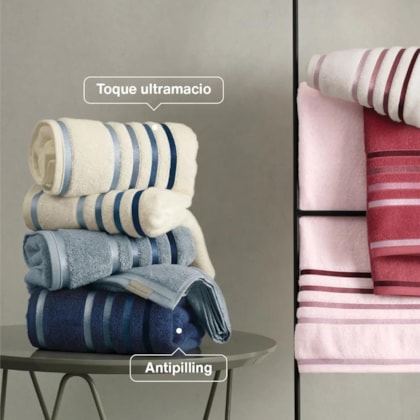 Jogo De Toalha De Banho Com 5 Peças Lumina Branco Com Azul Karsten 86x150cm