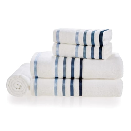 Jogo De Toalha De Banho Com 5 Peças Lumina Branco Com Azul Karsten 86x150cm
