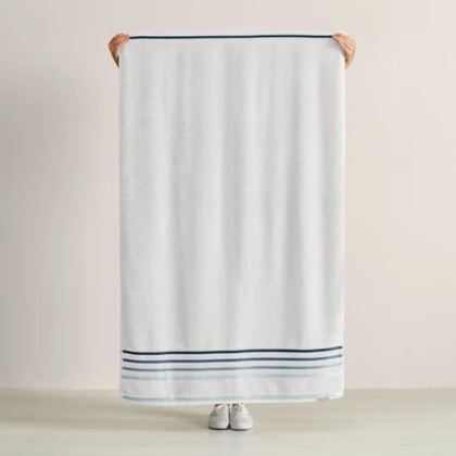 Jogo De Toalha De Banho Com 5 Peças Lumina Branco E Naval Karsten 86x150cm