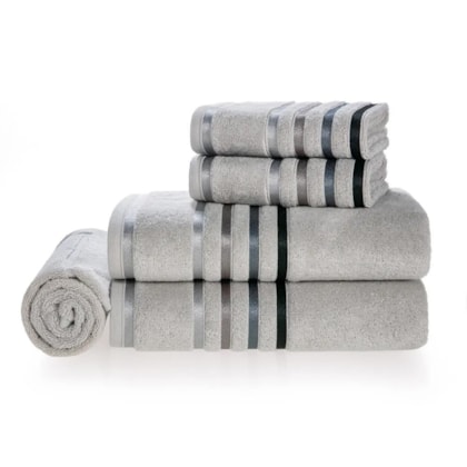 Jogo De Toalha De Banho Com 5 Peças Lumina Mineral Com Cinza Karsten 86x150cm