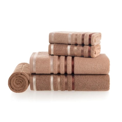 Jogo De Toalha De Banho Com 5 Peças Lumina Rosa Deserto Com Marrom Sienna Karsten 86x150cm
