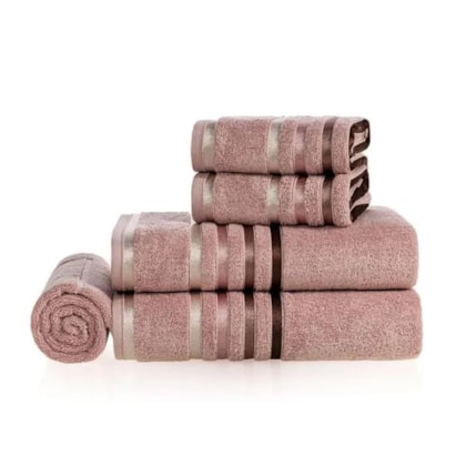 Jogo De Toalha De Banho Com 5 Peças Lumina Rosa Vintage Karsten 86x150cm