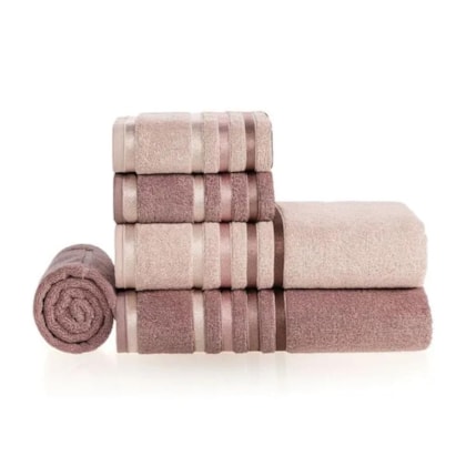 Jogo De Toalha De Banho Com 5 Peças Lumina Soft Rose Com Rosa Vintage Karsten 70x140cm