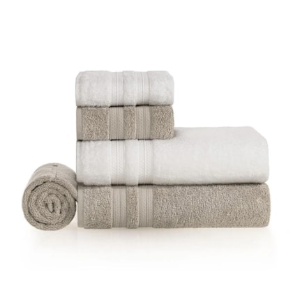 Jogo De Toalha De Banho Com 5 Peças Unika Branco Com Cinza Karsten 86x150cm
