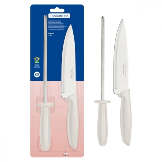 Jogo Facas Tramontina Chaira Plenus Inox Off-White 2 Peças - Imagem principal - 9c6750b1-43ee-4c31-8737-858f491077fc