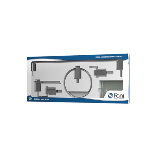 Kit 5 Acessórios Metal Banheiro Cromado Bella 220 Fani Metais - Imagem principal - a98a8069-83f9-4a26-aab4-75f21cc0e7cf