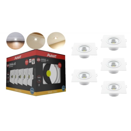 Kit 5 Spots Supimpa Quadrados 5w 3000k Emissão De Luz Amarela Avant 400 Lúmens