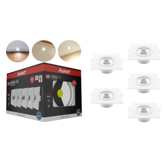 Kit 5 Spots Supimpa Quadrados 5w 6500k Emissão De Luz Branca Avant 400 Lúmens - Imagem principal - e1e51b90-f380-4674-bec0-abbd68938af4