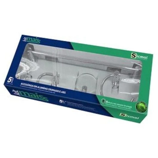 Kit Acessórios Para Banheiro Alumínio Com 5 Peças Sicmol - Imagem principal - 83860ca7-c08d-40e8-b1e9-6d36666fe745