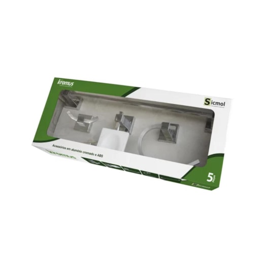 Kit Acessórios Para Banheiro Alumínio Kromus Com 5 Peças Sicmol - Imagem principal - 7fb645f0-5b8b-4b07-b6c5-d045136ac572
