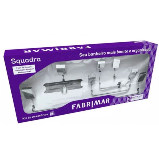 Kit Acessórios Para Banheiro Squadra Com 5 Peças Cromado Fabrimar - Imagem principal - 4e1cb5f8-c7e6-4a4c-93c3-b0c8571be51f