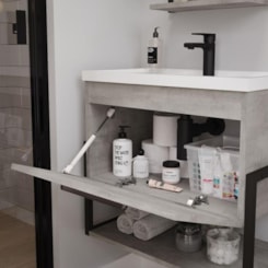 Kit Banheiro Metalo 60cm com Lavatório e Espelho MDF Metalon Cimento