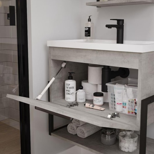 Kit Banheiro Metalo 60cm com Lavatório e Espelho MDF Metalon Cimento - Imagem principal - a03511e5-652c-4fda-8d00-b4d64636cb5d