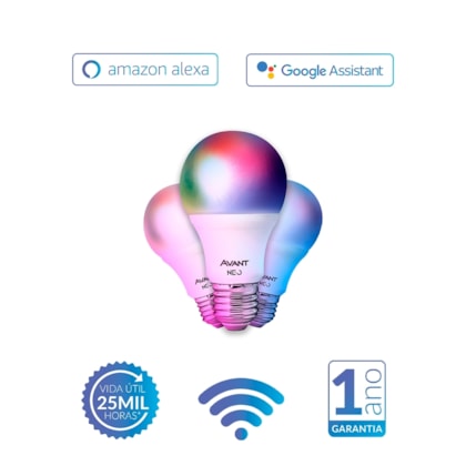 Kit Com 3 Lâmpadas Inteligente LED Smart Wi-Fi Bulbo Pera NEO 10W Luz Dimerizável Amarela-Branca-RGB Base E27 Bivolt Avant