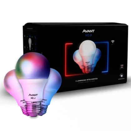 Kit Com 3 Lâmpadas Inteligente LED Smart Wi-Fi Bulbo Pera NEO 10W Luz Dimerizável Amarela-Branca-RGB Base E27 Bivolt Avant