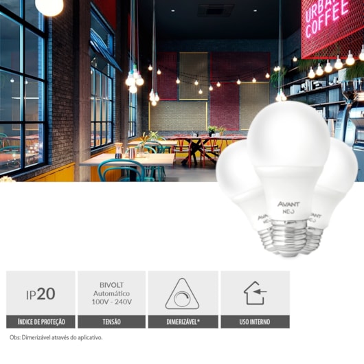 Kit Com 3 Lâmpadas Inteligentes LED Smart Wi-Fi Bulbo Pera NEO 10W Luz Dimerizável Amarela-Branca Base E27 Bivolt Avant - Imagem principal - d4d00d23-94a6-4e62-a619-839cbce04f44