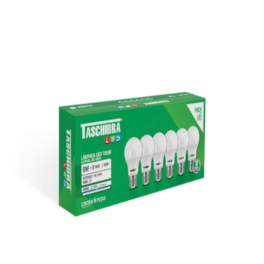 Kit Com 6 Lâmpadas Led Tkl60 6500K 19092 Taschibra 9W - Imagem principal - 656529c7-970b-40e5-89a3-b25a14663a06