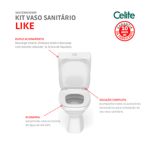 Kit Completo Vaso Sanitário Com Caixa Acoplada E Acessórios Like Branco Celite - Imagem principal - cfae3cfc-cf2e-4af1-8921-4c4117eab5b8