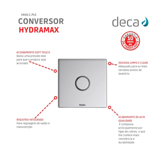 Kit Conversor Hydra Max Para Hydra Plus 1.1/4 1.1/2 Cromado Deca - Imagem principal - f633c5ec-5f31-4a39-abd7-088e9839c4b2