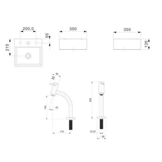 Kit Cuba de Apoio Quadrada Com Mesa Q6 35x35cm Branco Brilho com Torneira de Bica Baixa Cromada e Itens de Instalação Basic Celite - Imagem principal - 5a991201-7dd0-4f2c-8fcb-08c67237f38b