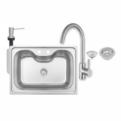 Kit Cuba Morgana 60Fx Undermount Em Aço Inox Com Monocomando, Dosador E Valvula Tramontina