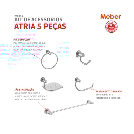 Kit De Acessórios Com 5 Peças Atria Cromada Meber - Imagem principal - d43f8d12-97c7-4c02-a1b1-17e316a14994