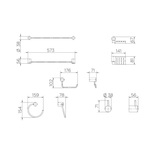 Kit De Acessórios Com 5 Peças Single Cromado Docol - Imagem principal - 18a9d82c-c965-471f-b822-c58531fd1642