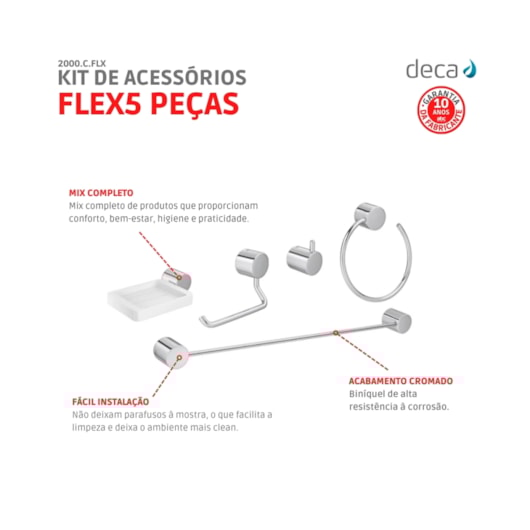 Kit De Acessórios Para Banheiro Com 5 Peças Flex Cromado Deca - Imagem principal - b0429b83-9c14-4bc5-9de5-7b5179e7d47c