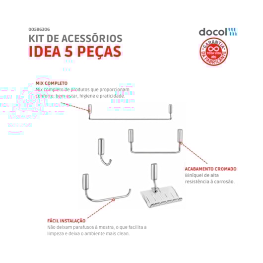 Kit De Acessórios Para Lavatório Com 5 Peças Idea Cromado Docol - Imagem principal - 749ddd17-6b90-4632-9f18-7f0101640c6c
