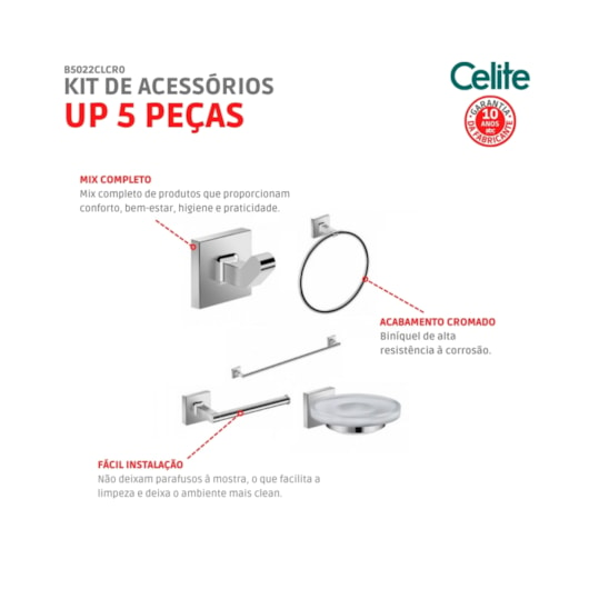 Kit De Acessórios Up 5 Peças Cromada Celite - Imagem principal - aa4af32b-5cc1-4468-911f-eab1fc7fcd58