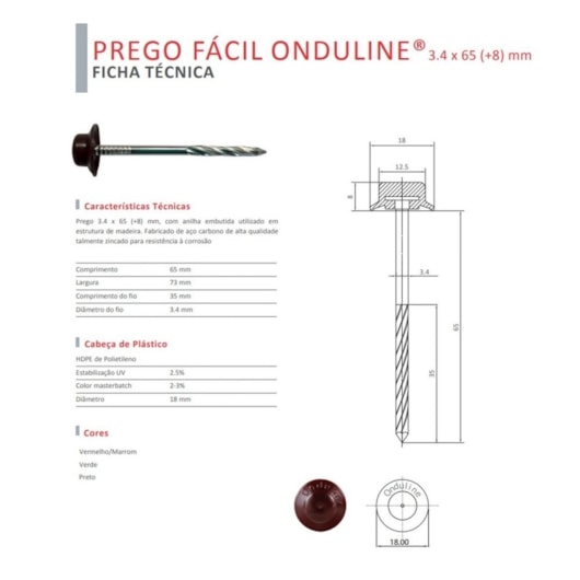 Kit Fixação Prego Fácil Com 18 Unidades Verde Onduline 3,4x65mm - Imagem principal - 2b1acbba-bf8d-43b6-88cd-e0f9d39ad156