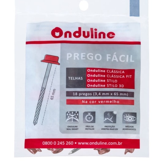 Kit Fixação Prego Fácil Com 18 Unidades Vermelho/Marrom Onduline 3,4x65mm - Imagem principal - 86f707da-652c-43c2-9859-3d5251a30f75