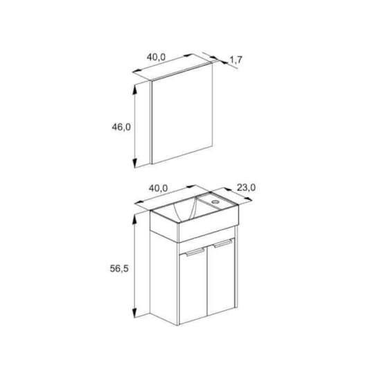 Kit Gabinete 2 Portas com Lavatório Integrado E Espelho Saveiro 40x22cm Branco Celite - Imagem principal - 83acbb77-771a-4b33-b8bd-ce1ed81d396c