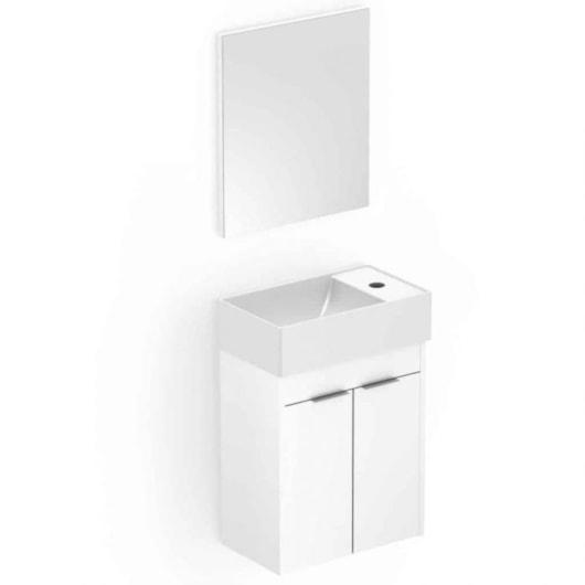 Kit Gabinete 2 Portas com Lavatório Integrado E Espelho Saveiro 40x22cm Branco Celite - Imagem principal - f103de30-bbde-43f0-a523-81a0312920db