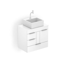 Kit Gabinete Basic C/ Gaveta E Porta 60X38Cm Branco/Branco C/ Cuba Q6 Celite