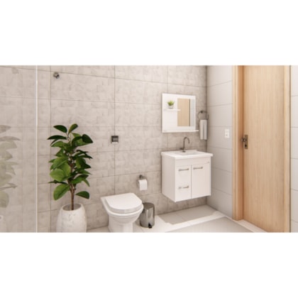 Kit Gabinete Suspenso Genova Com 2 Gavetas, Espelho e Pia Branco Rorato 55,4cm 