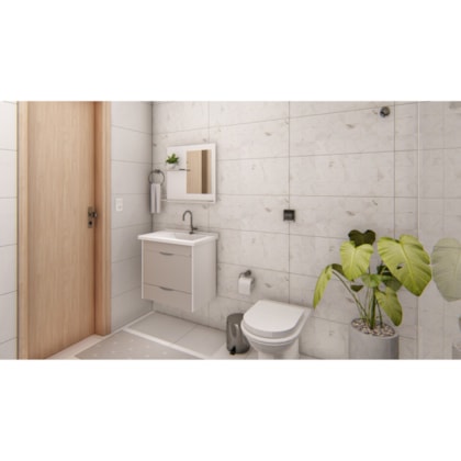 Kit Gabinete Suspenso Genova Com Gaveta, Espelho e Pia Gianduia Rorato 55,4cm 