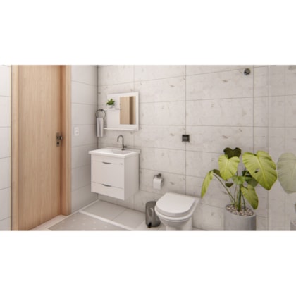 Kit Gabinete Suspenso Genova Com Gaveta, Espelho e Pia Textura Branco Rorato 55,4cm 