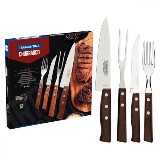 Kit Para Churrasco Em Inox Com 14 Peças Madeira Natural Tramontina - Imagem principal - de4017ee-7292-4a8e-add5-e30360d3c72a