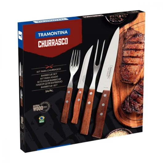 Kit Para Churrasco Em Inox Com 14 Peças Madeira Natural Tramontina - Imagem principal - 39d82fb3-082f-4acd-a5e0-d9d9def78fb4