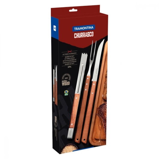 Kit Para Churrasco Em Inox Com 3 Peças Polywood Madeira Tramontina - Imagem principal - 00e410d9-00a9-4be9-be19-a83efe045923