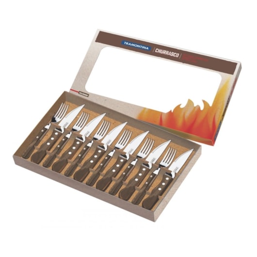Kit Para Churrasco Em Inox Polywood Com 12 Peças 21199/996 Castanho Tramontina - Imagem principal - f56dbd4c-159e-4e31-93f0-e0c3d3a1bc61