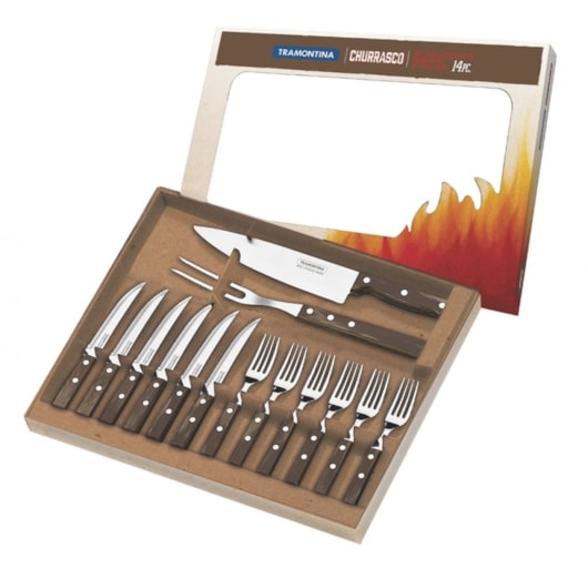 Kit Para Churrasco Em Inox Polywood Com 14 Peças 21199/989 Castanho Tramontina - Imagem principal - a622a51e-d169-4ca8-ae5d-d2aa45009d1d