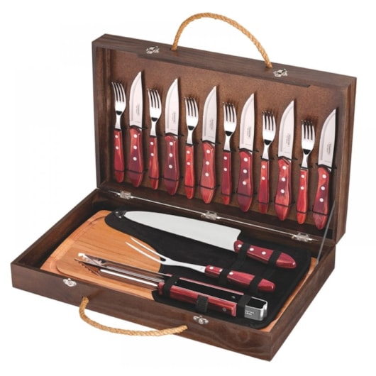 Kit Para Churrasco Em Inox Polywood Com 17 Peças E Tábua E Estojo 21198/766 Vermelho Tramontina - Imagem principal - ed470df6-b6e2-4b7e-bc9e-13921a3b865c